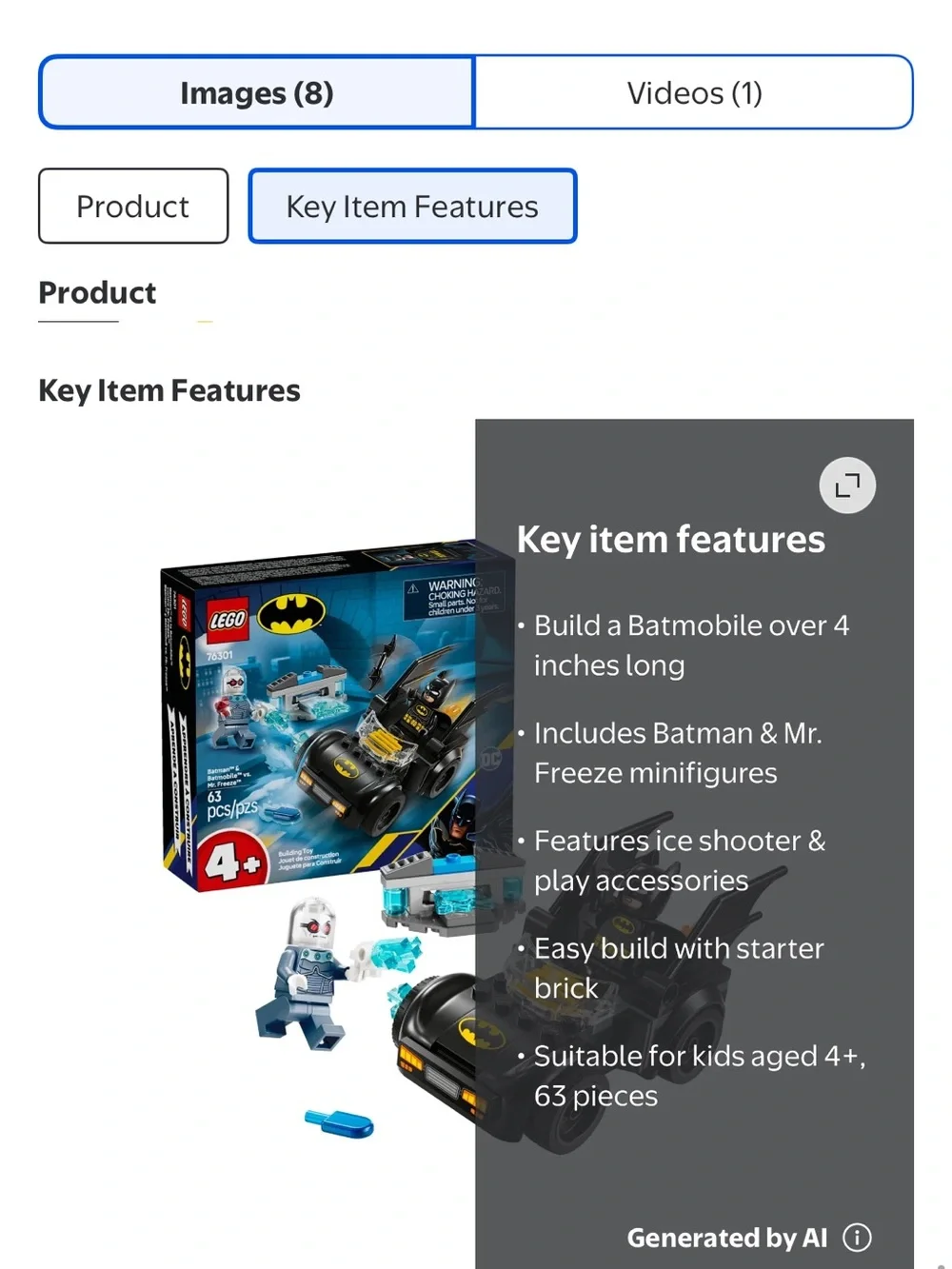 LEGO DC Batman & Batmobile vs. Mr. Freeze Toy Building Set 76301 NIB